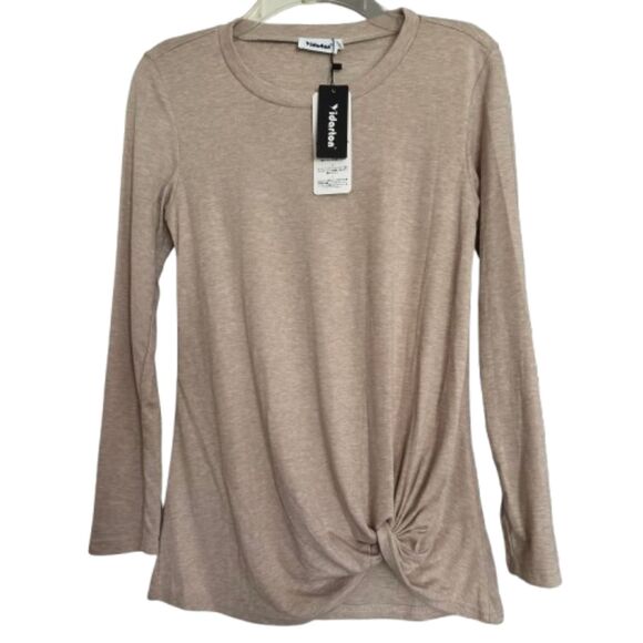 Yidarton Woman's Comfy Front Twist Knot Long Sleeve Fall Taupe T Shirt #Y - Picture 1 of 7
